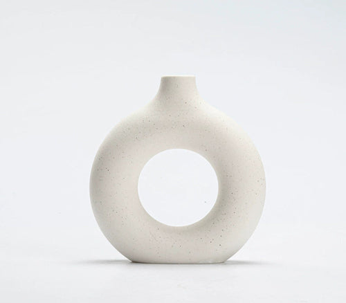 Modern Nordic Circle Ceramic Vase – Minimalist Hollow Sculpture