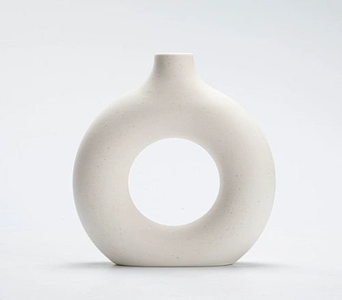 Modern Nordic Circle Ceramic Vase – Minimalist Hollow Sculpture