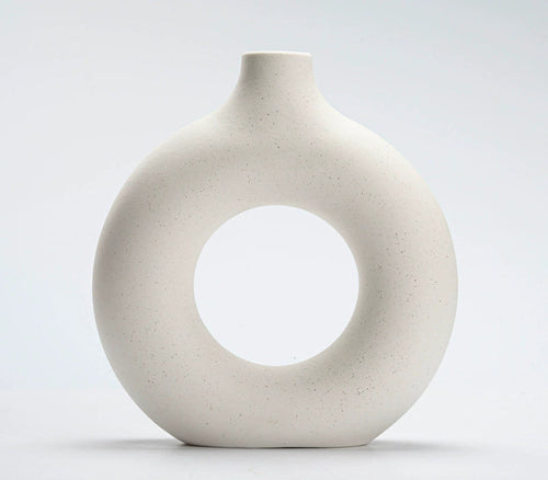 Modern Nordic Circle Ceramic Vase – Minimalist Hollow Sculpture