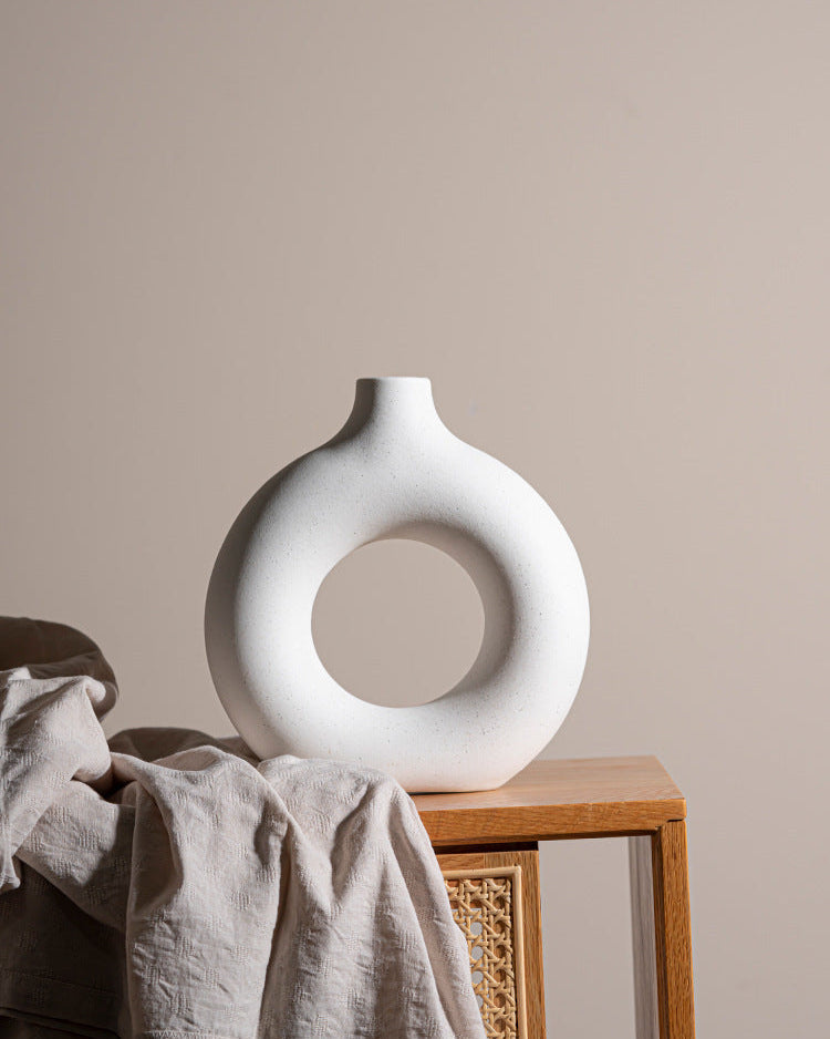 Modern Nordic Circle Ceramic Vase – Minimalist Hollow Sculpture