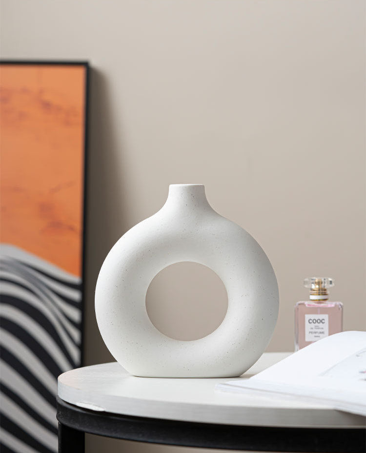 Modern Nordic Circle Ceramic Vase – Minimalist Hollow Sculpture