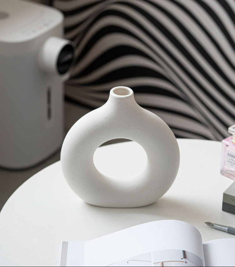 Modern Nordic Circle Ceramic Vase – Minimalist Hollow Sculpture