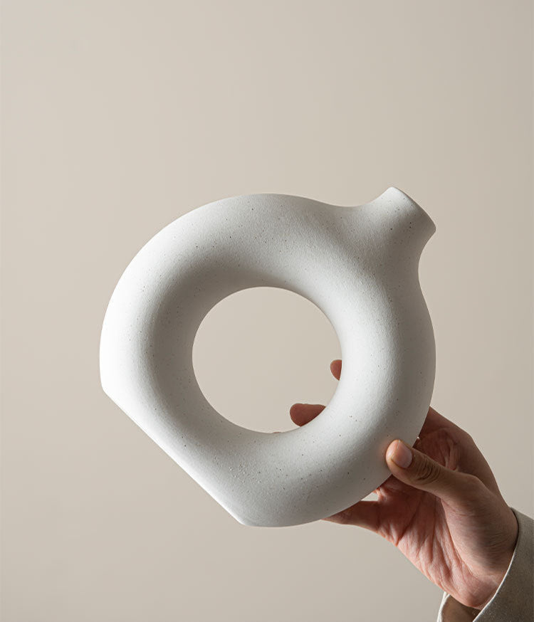 Modern Nordic Circle Ceramic Vase – Minimalist Hollow Sculpture