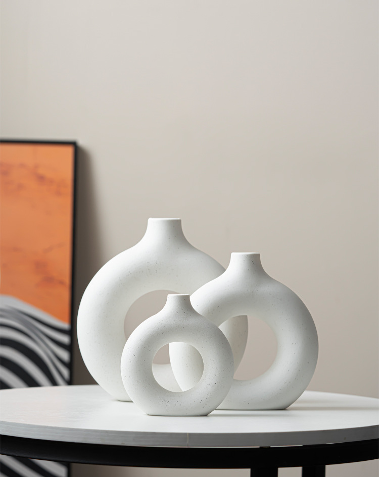 Modern Nordic Circle Ceramic Vase – Minimalist Hollow Sculpture