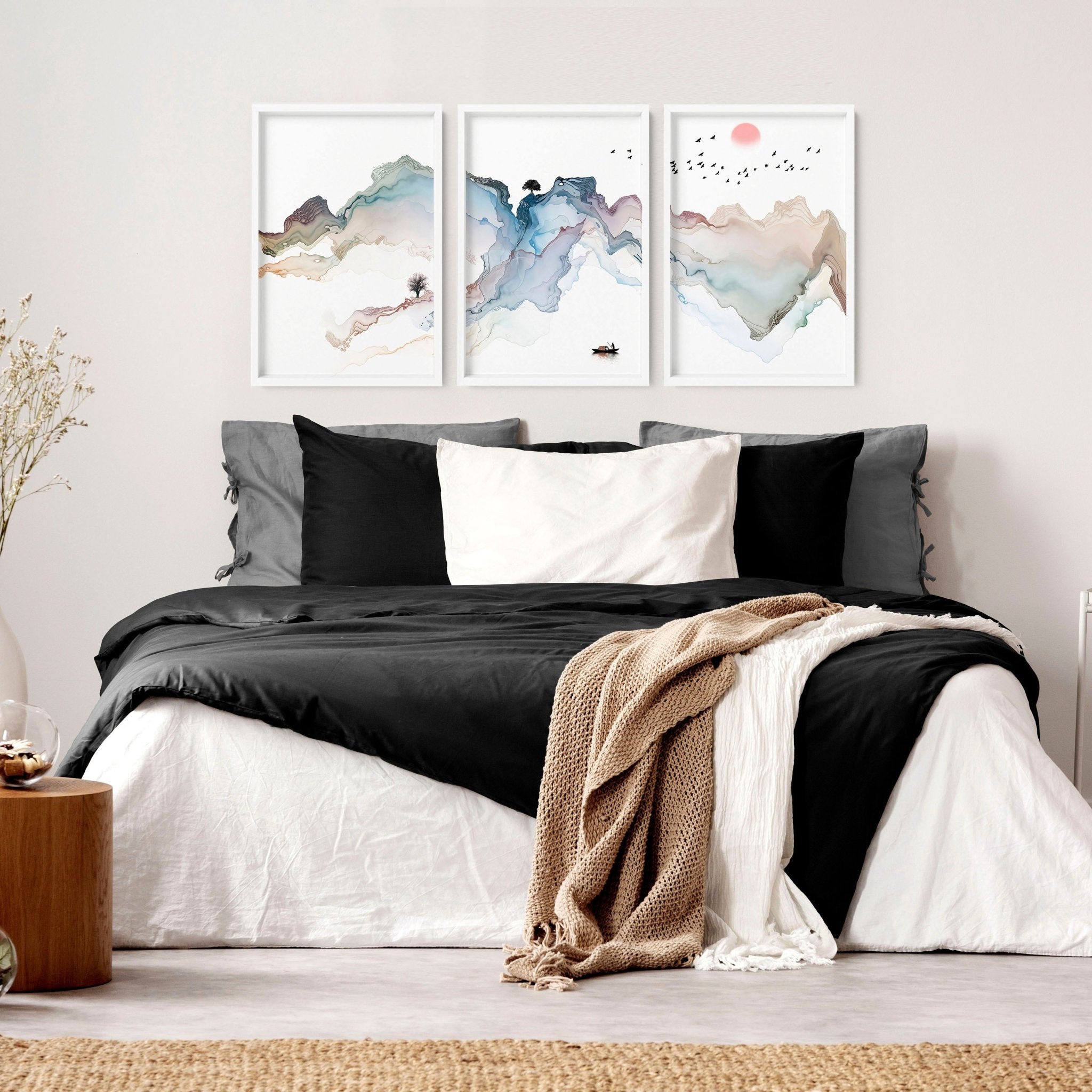 Japanese bedroom decor | set of 3 wall art prints